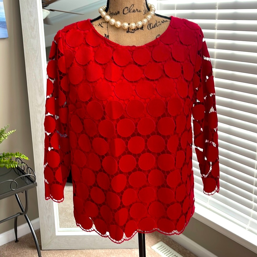 NWT - gorgeous red lace Talbots 3/4 sleeve top size M